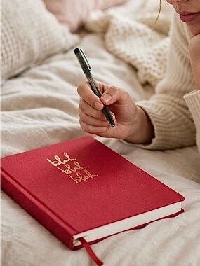 Red Golden Letters Bla bla Lined Journal Notebook Fabric Hardcover 6"x8.5"
